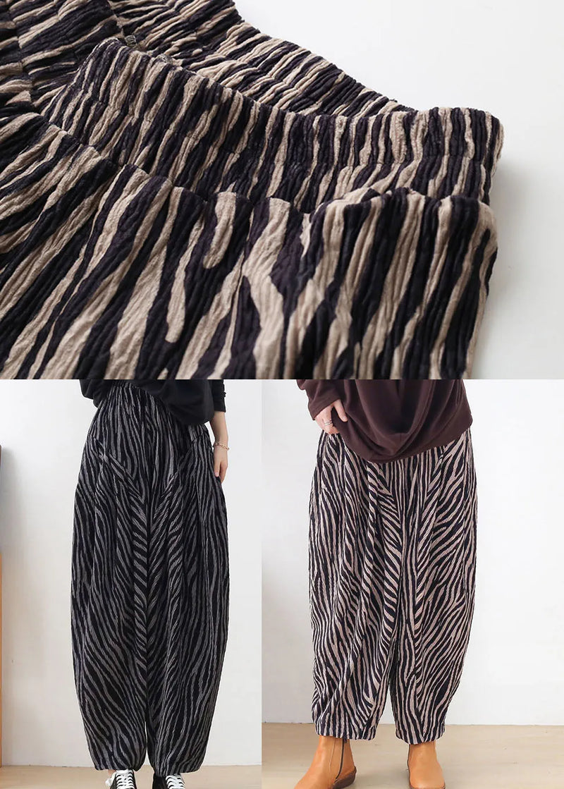 Black Grey Elastic Waist Pockets Cotton Harem Pants Spring