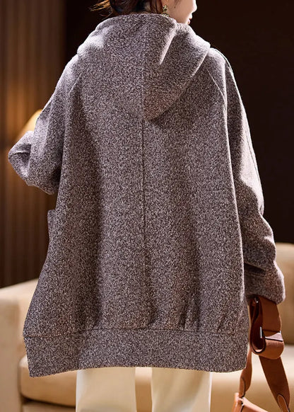 Coffee Hooded Side Open Cotton Sweatshirts Spring