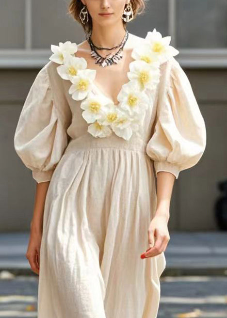 Art Apricot Three-dimensional Cotton Robe Dresses Summer