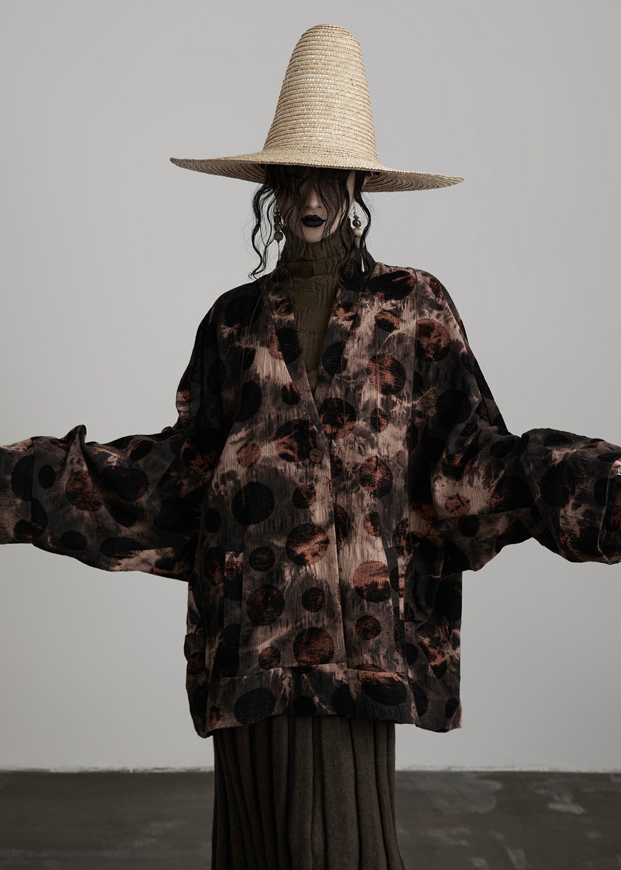 Coffee V Neck Button Tie Dye Cotton Coats Fall