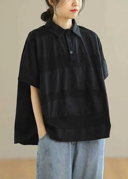 Black Peterpan Collar Button Loose Fall Shirts Half Sleeve