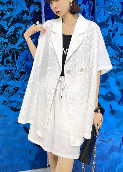 Fitted White Notched Button Down Two Pieces Set