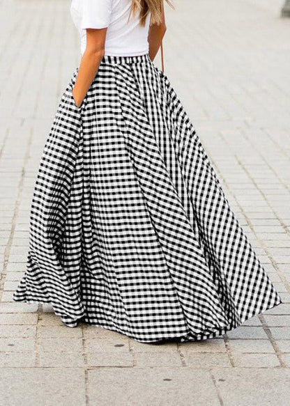 Blue Plaid Draping High Waist Maxi Skirt Summer