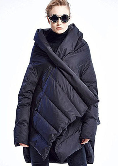 Black Cloak Asymmetrical Design Thick Winter Duck Down Coat