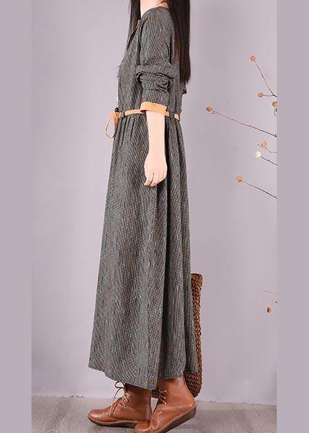 O Neck Tie Waist Spring Quilting Dresses Work Black Striped Maxi Dresses
