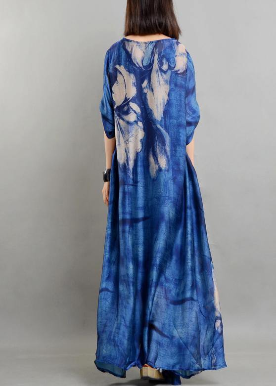 Blue Print Half Sleeve Two Pieces Set Summer Chiffon Dress