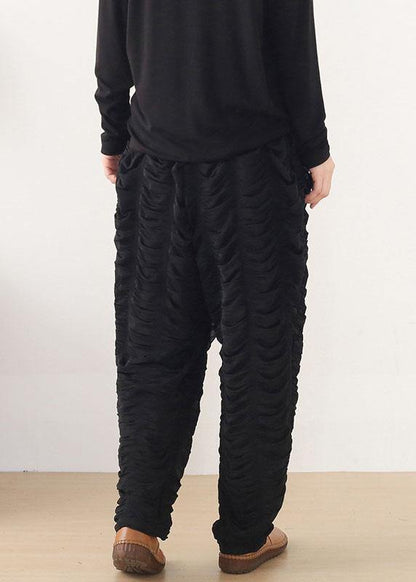 Black Wrinkled Elastic Waist Fall Harem Pants
