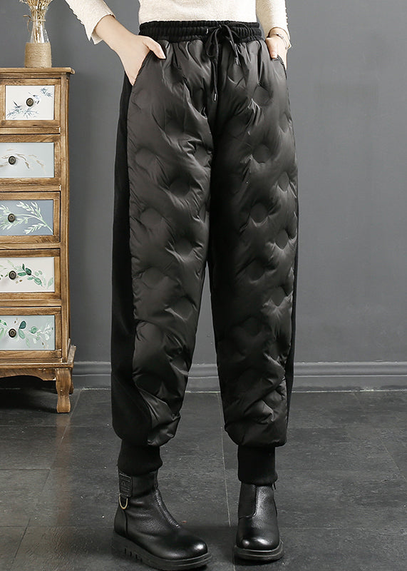 Loose Coffee Pockets Elastic Waist Duck Down Beam Pants Winter