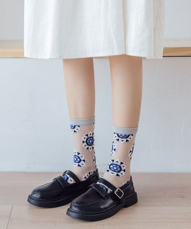 Jacquard Sheer Mesh Mid Calf Socks
