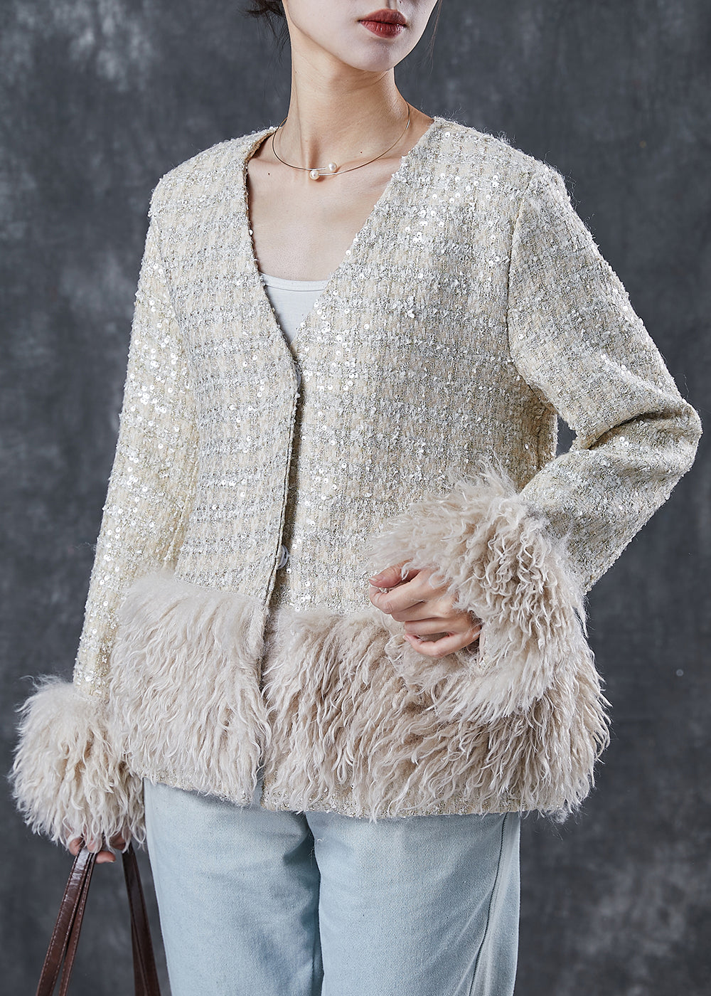 French Beige V Neck Patchwork Cotton Coat Spring