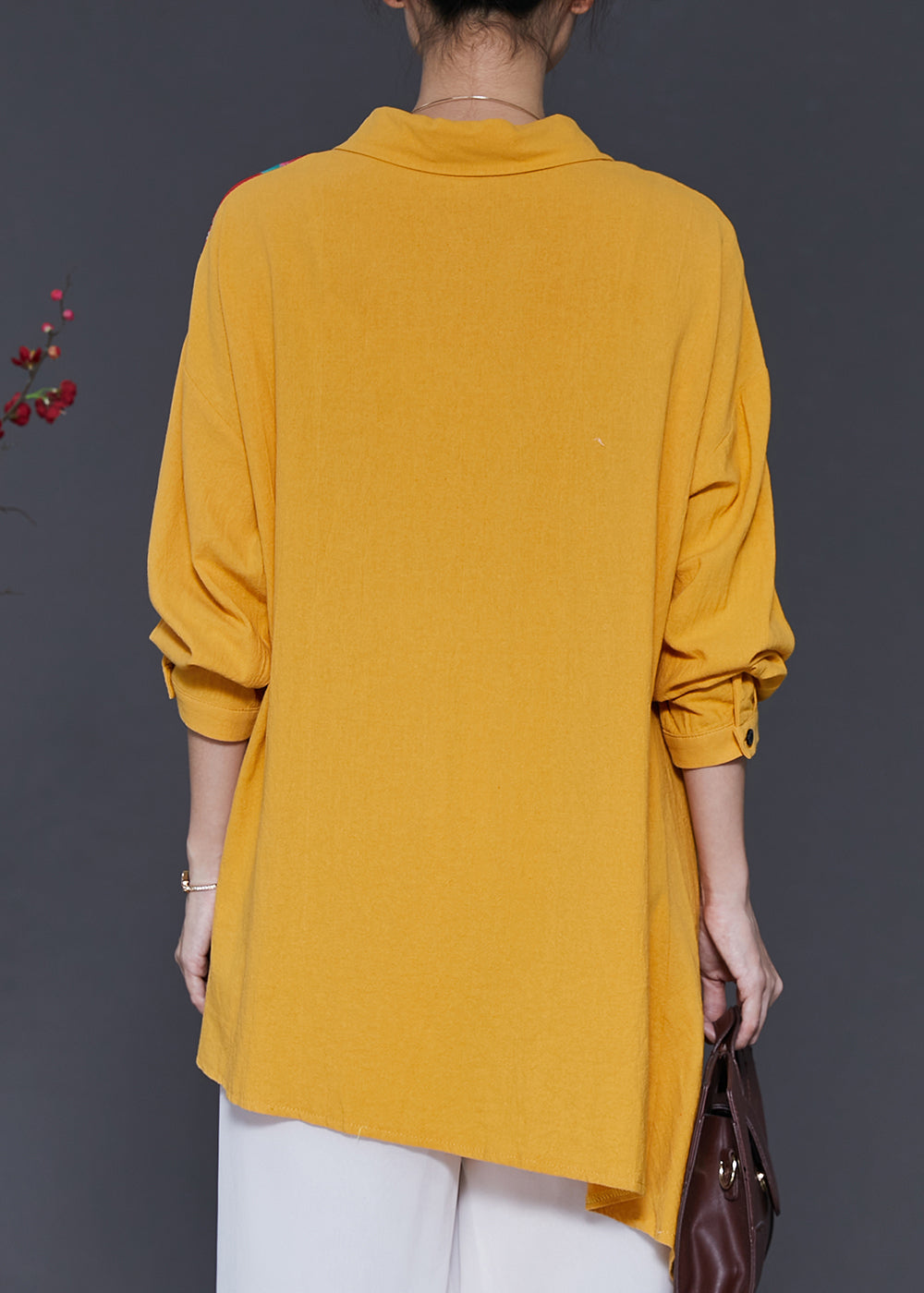 Yellow Asymmetrical Tie Dye Linen Shirt Top Spring