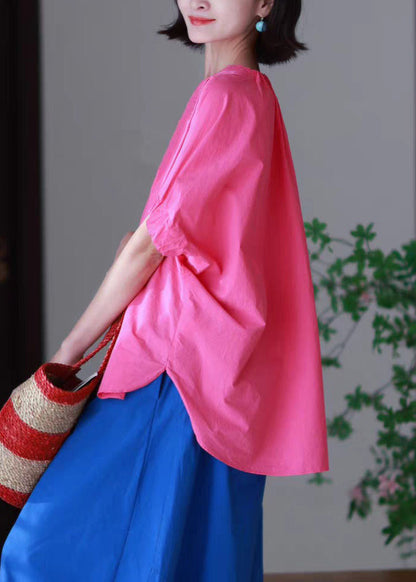 Blue O Neck Low High Design Side Open Cotton T Shirts Summer