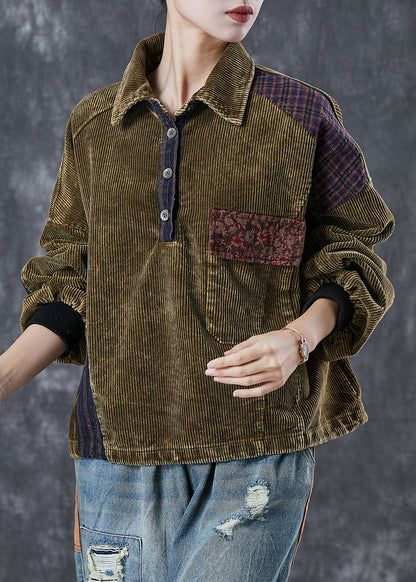 Green Oversized Patchwork Corduroy Sweatshirts Top Spring