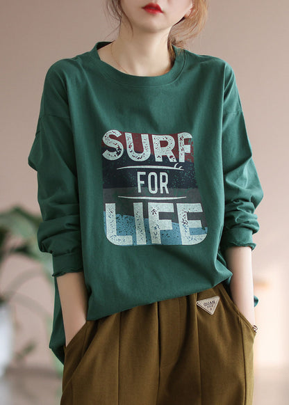Italian White O-neck Print Cotton Sweatshirt Long Sleeve