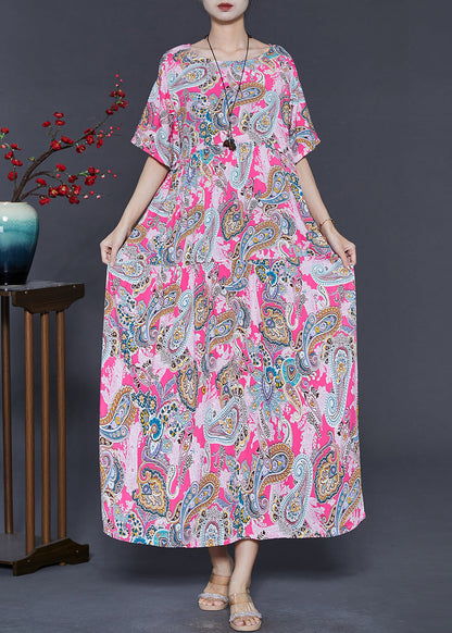Pink Oversized Print Cotton Ankle Dress Summer