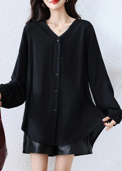 Black Oversized Cotton Blouse Top Fall