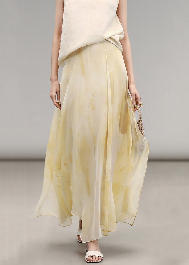 Yellow Print High Waist Chiffon Maxi Skirts Summer
