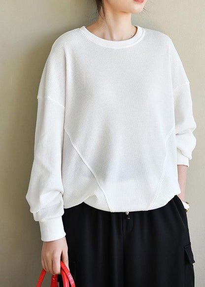 White Cotton Long Sleeve Sweatshirts Top