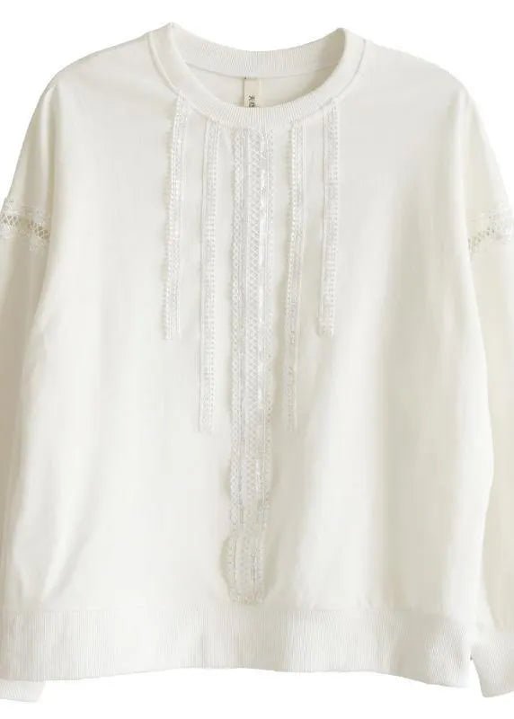 Comfy White Cotton Long Sleeve Loose Sweatshirts Top