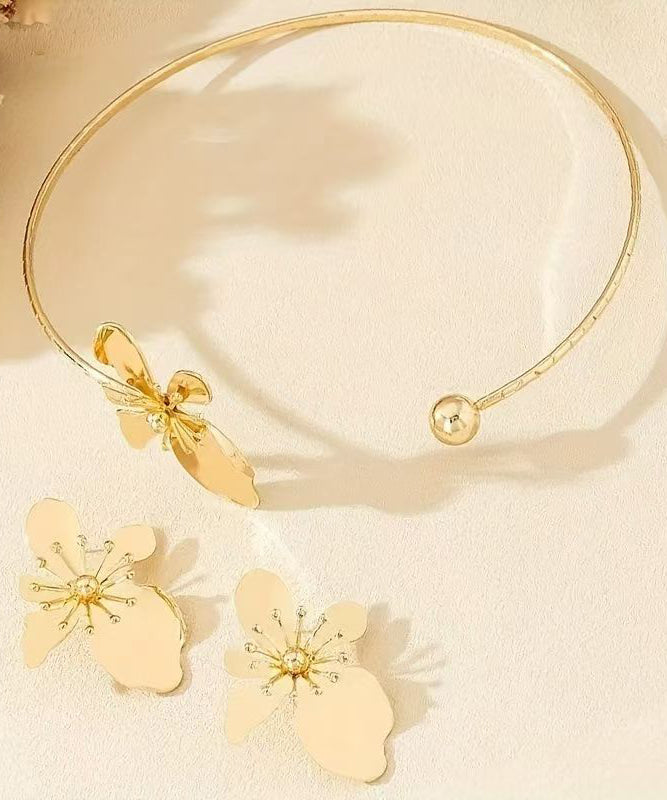 Art Gold Copper Alloy Stud Earrings and Choker Two-piece Set