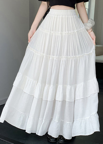 White Ruffled Patchwork a Line Skirts Summer