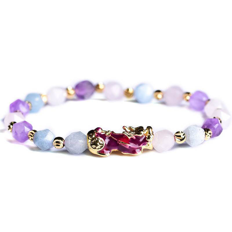 Natural Amethyst Fortune Pixiu Charm Bracelet
