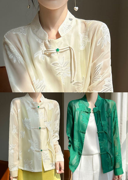 Green Tulle Upf 50+ Top Embroideried Chinese Button Fall