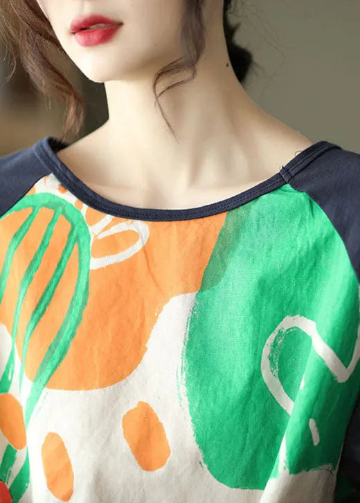 Navy Print Side Open Shirt Top Half Sleeve