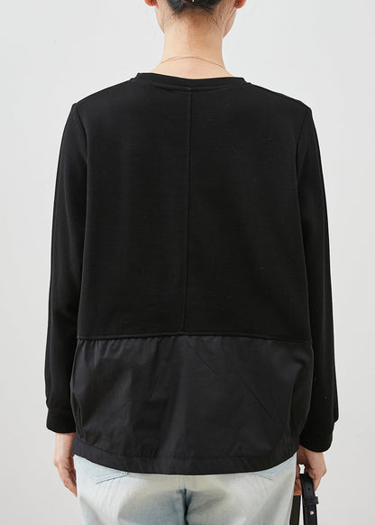 Black Patchwork Cotton Sweatshirt Oversized Spring