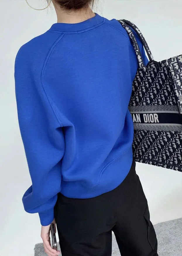 Blue O-neck Brief Fall Pullover Sweatshirt