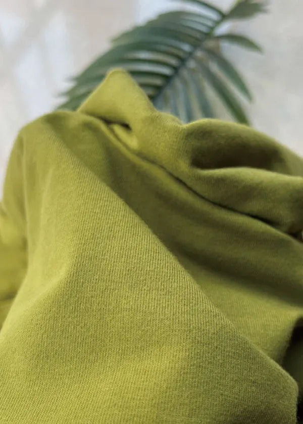Slim Fit Green Color O-neck Asymmetrical Design Cotton Top Long Sleeve