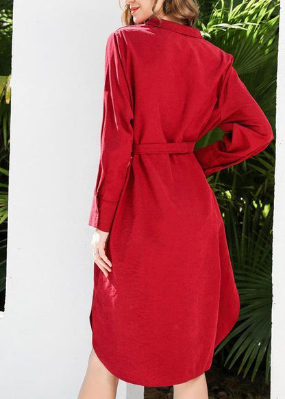Boutique Red Peter Pan Collar Cotton Long Sleeve Spring Holiday Dress
