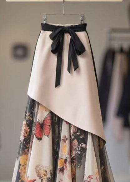 Asymmetrical Print High Waist Chiffon Patchwork Skirts Spring