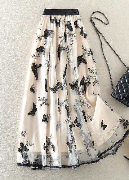 Style Beige Embroidered Butterfly Tulle Skirts Spring