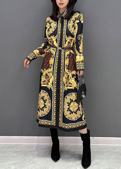 Yellow Print Peter Pan Collar Cotton Shirt Dresses Fall