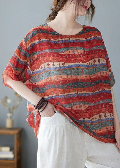 Red Oversized Striped Linen Tank Summer