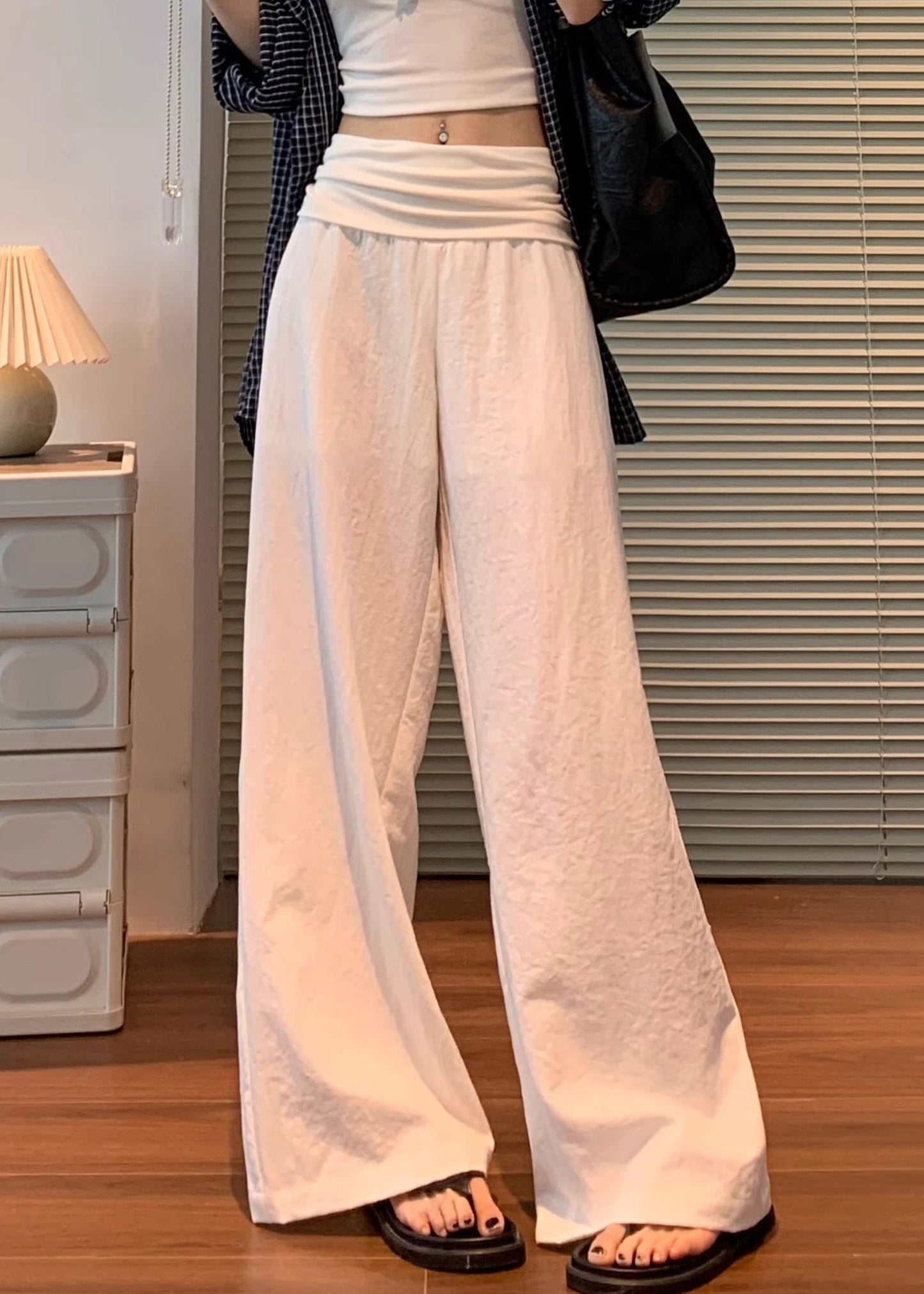 White Elastic Waist Linen Pants Fall