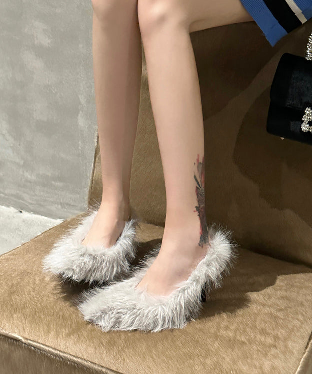 Blue Fuzzy Fur High Heels Pointed Toe