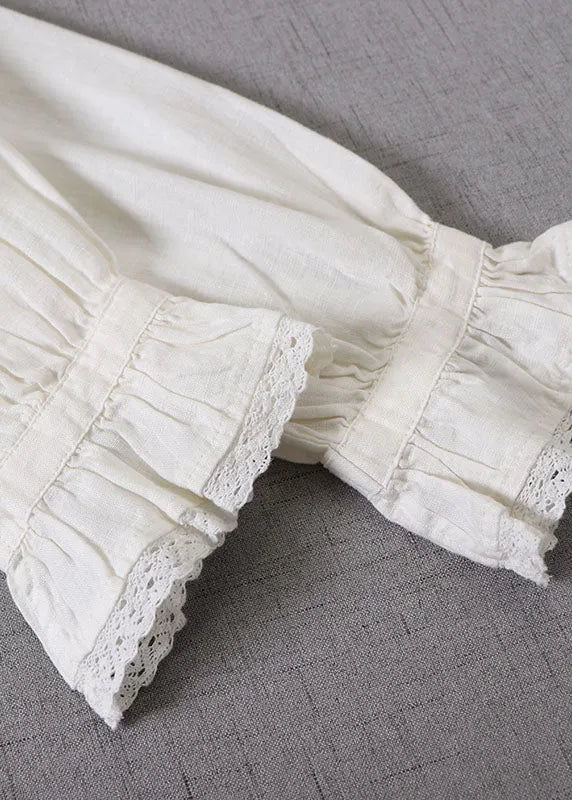 White Wrinkled Patchwork Tops Long Sleeve