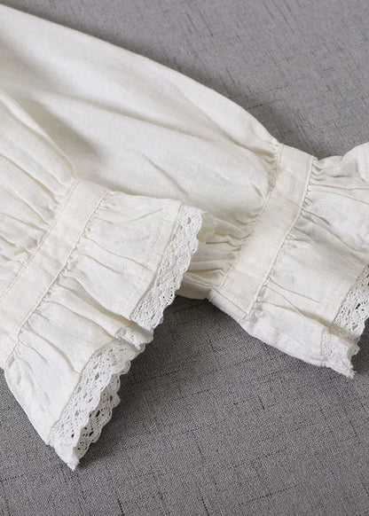 White Wrinkled Patchwork Tops Long Sleeve