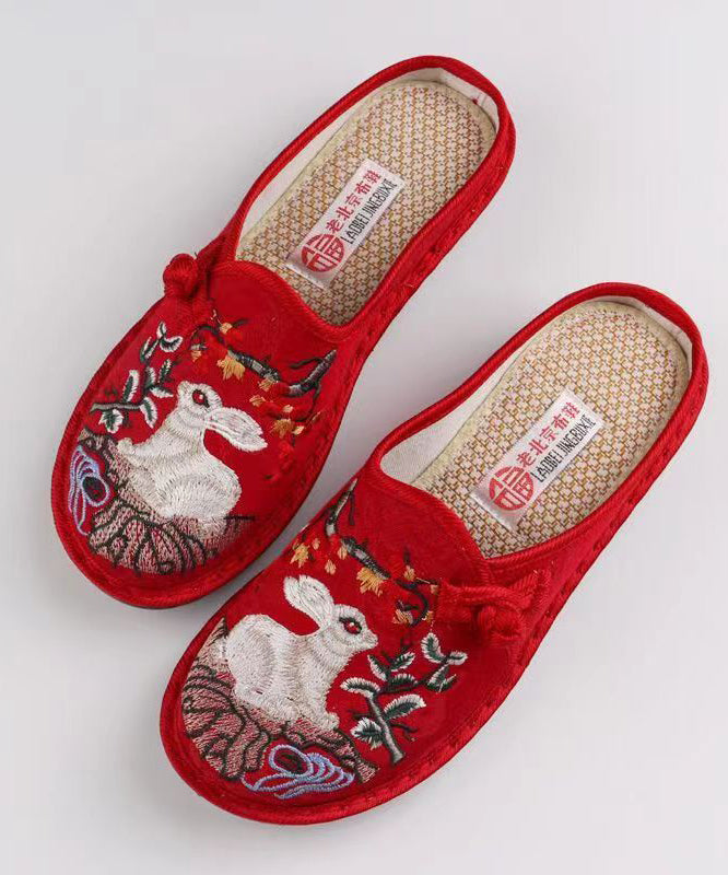 Pink Embroidery Retro Splicing Slide Sandals Soofairy Shoes-20251