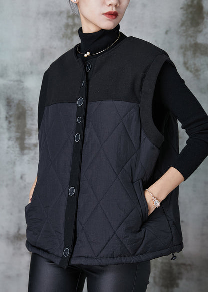 Black Patchwork Fine Cotton Filled Vests Oversized Spring