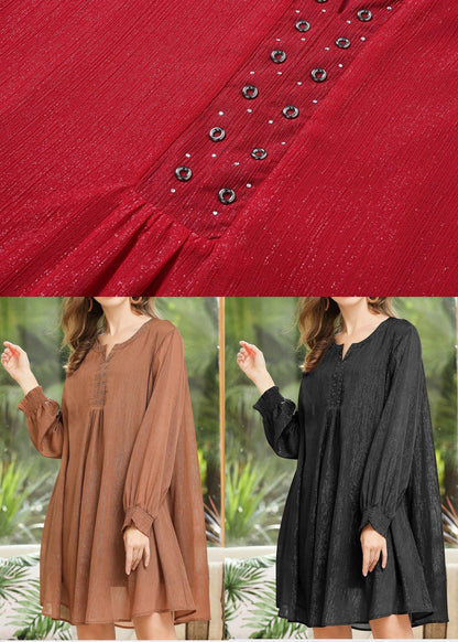 Khaki Long Sleeve Chiffon Summer Dress