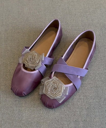 French Purple Flats Cowhide Leather Fine Splicing