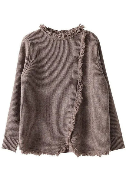 Chocolate Retro Asymmetrical Design Fall Knitted Sweaters