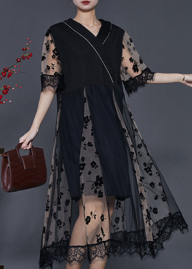 Black Print Patchwork Tulle Dresses Summer
