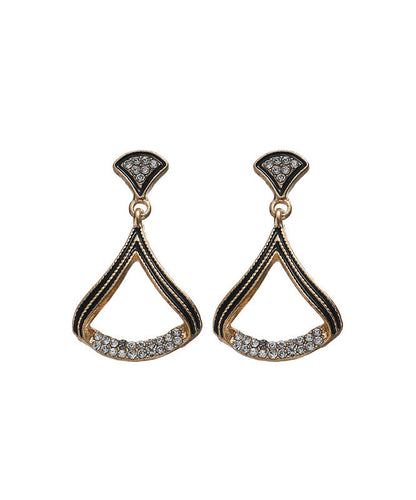 Unique Black Sterling Silver Alloy Zircon Oil Drip Fan Shaped Drop Earrings