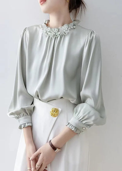 Unique Light Blue Ruffled Chiffon Shirts Spring