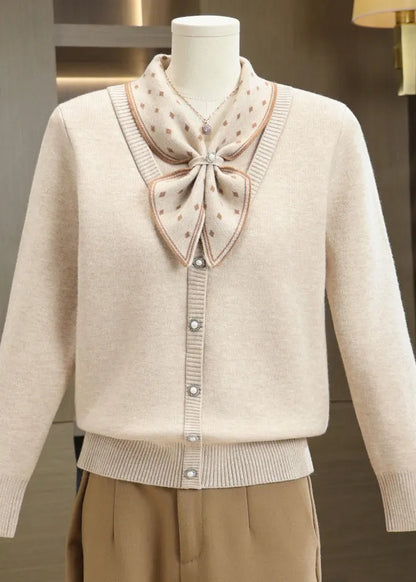 Classy Red Bow Patchwork Warm Fleece Knit Pullover Winter