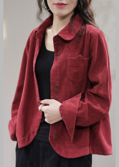 Red Pockets Button Corduroy Coat Spring